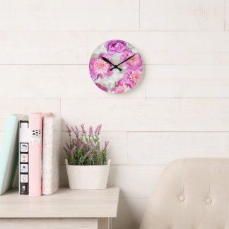 Roze Witte Pioen Roos - Romantische Bloemen Ronde Klok