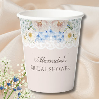 Roze Witte Pioenblauwe Hydrangea Vrijgezellenfeest Papieren Bekers