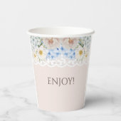 Roze Witte Pioenblauwe Hydrangea Vrijgezellenfeest Papieren Bekers (Achterkant)