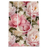 Roze & Witte Pioenbloem Patroon Medium Cadeauzakje (Achterkant)