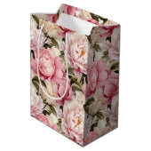 Roze & Witte Pioenbloem Patroon Medium Cadeauzakje (Achterkant Gekanteld)