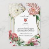 Roze Witte Pioenen Bloemen Bruiloft Route Programmakaart (Voorkant / Achterkant)