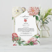 Roze Witte Pioenen Bloemen Bruiloft Route Programmakaart (Staand voorkant)