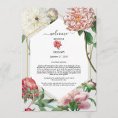 Roze Witte Pioenen Bloemen Bruiloft Route Programmakaart (Voorkant)