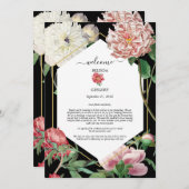 Roze Witte Pioenen Bloemen Bruiloft Routebeschrijv Programmakaart (Voorkant / Achterkant)