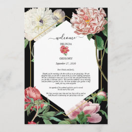 Roze Witte Pioenen Bloemen Bruiloft Routebeschrijv Programmakaart