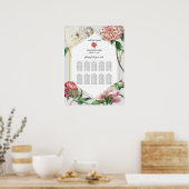 Roze Witte Pioenen Bloemen Bruiloft Zitkaarten Poster (Keuken)