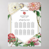 Roze Witte Pioenen Bloemen Bruiloft Zitkaarten Poster (Voorkant)