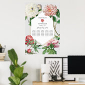 Roze Witte Pioenen Bloemen Bruiloft Zitkaarten Poster (Thuiskantoor)