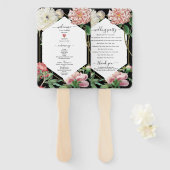 Roze Witte Pioenen Bloemen Bruiloft Zwart Programm Handwaaier (Voorkant en achterkant)