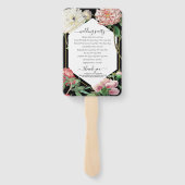 Roze Witte Pioenen Bloemen Bruiloft Zwart Programm Handwaaier (Achterkant)