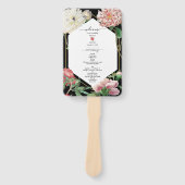 Roze Witte Pioenen Bloemen Bruiloft Zwart Programm Handwaaier (Voorkant)