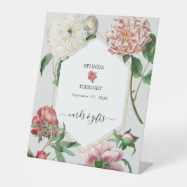Roze Witte Pioenen Bloemen Trouwkaarten Gifts Reclamebord Met Voetstuk