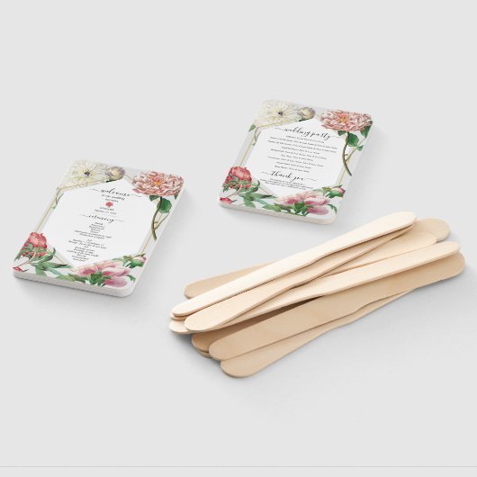 Roze Witte Pioenen Bloemen Trouwprogramma Handwaaier (Niet-gemonteerd)