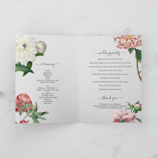 Roze Witte Pioenen Bruiloft Orde van Service Programma (Binnen)