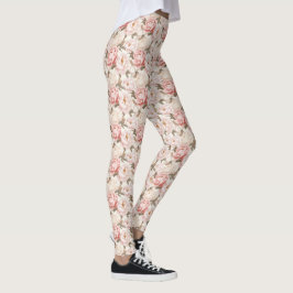 Roze & Witte pioenroos bloeit all-over-print Leggi Leggings