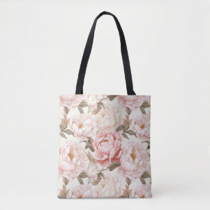 Roze & Witte pioenroos bloeit all-over-print Tote Bag