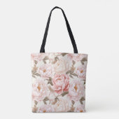 Roze & Witte pioenroos bloeit all-over-print Tote Bag (Achterkant)