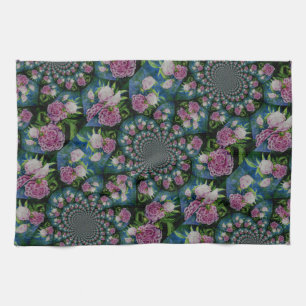 Roze witte pioenroos bloemige waterverf mandala theedoek