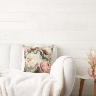 Roze & Witte Pioenrozen Bloemige Elegantie Kussen