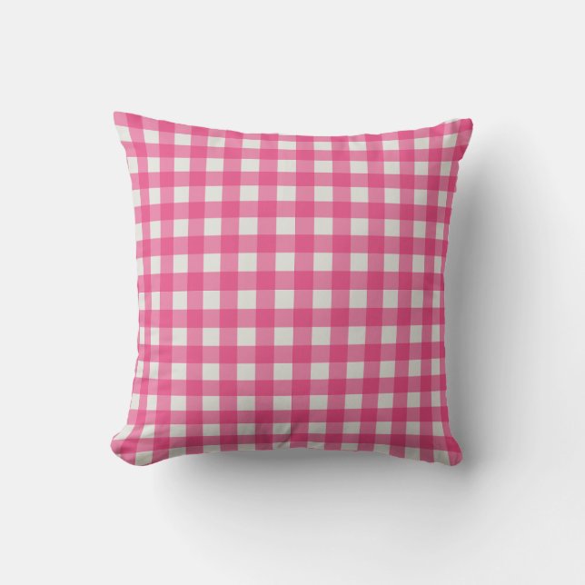 Roze witte plaid geblokte gingham kussen (Voorkant)