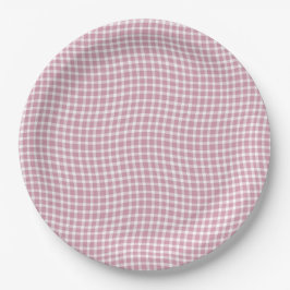 Roze Witte Plaid Geruite Naadloos Patroon Papieren Bordje