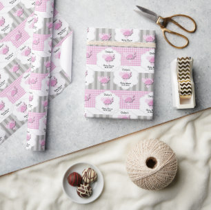 Roze & Witte Plaid met het Grijze Baby shower van Cadeaupapier