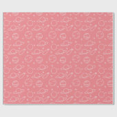 Roze witte planeten Asteroïde Pattern Birthday Cadeaupapier (Vlak)