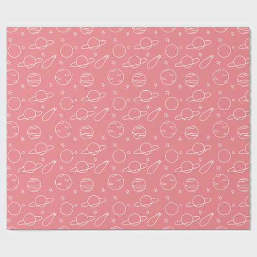 Roze witte planeten Asteroïde Pattern Birthday Cadeaupapier (Vlak)