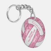 Roze witte ploegen kleuren meisjes volleybal sleutelhanger (Voorkant Links)