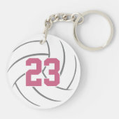 Roze witte ploegen kleuren meisjes volleybal sleutelhanger (Achterkant)