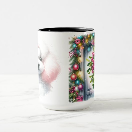 Roze Witte Poedel Kerst Koffie Mok (Midden)