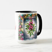 Roze Witte Poedel Kerst Koffie Mok (Voorkant rechts)