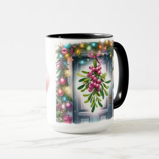 Roze Witte Poedel Kerst Koffie Mok (Voorkant rechts)