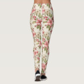 Roze, witte poinsettia's, groen en rode bessen leggings (Achterkant)