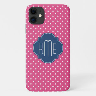 Roze witte poka Dots Quatrefoil Monogram Case-Mate iPhone Case