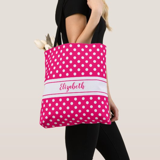Roze witte poka vlek naam tote bag (Dichtbij)