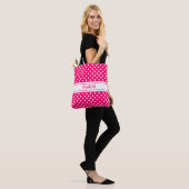 Roze witte poka vlek naam tote bag (Op model)