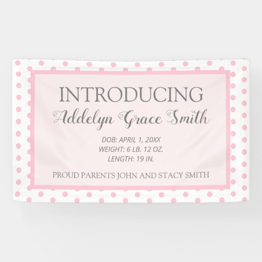 Roze Witte Polka Dot Baby Meisje Douche Introducti Spandoek (Horizontaal)