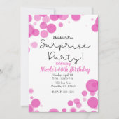 Roze & Witte Polka Dot Bubbles Verrassingsfeest Kaart (Voorkant)