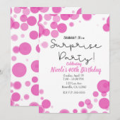 Roze & Witte Polka Dot Bubbles Verrassingsfeest Kaart (Voorkant / Achterkant)