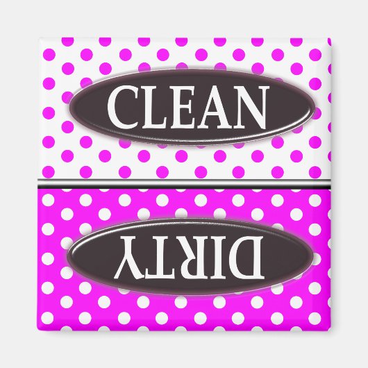 Roze & Witte Polka Dot CLEAN-DIRTY VAATWASSER MAN Magneet (Voorkant)