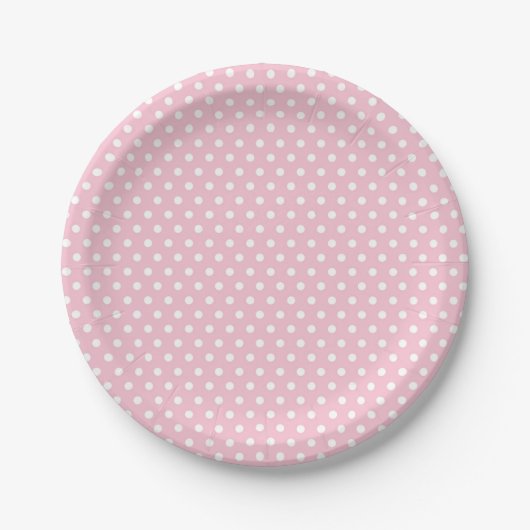 Roze witte Polka Dot Paper Borden Papieren Bordje (Voorkant)