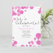 Roze witte polka stip bubbels laten we feest viere kaart (Staand voorkant)