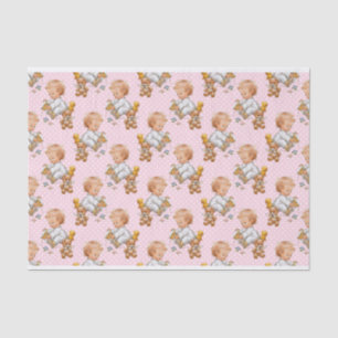 ROZE & WITTE POLKA STIPPEN MET SCHATTIGEE BABY SPE TISSUEPAPIER