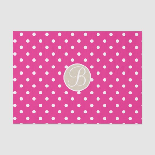 Roze witte polka stippen monogram letter initiaal tissuepapier (Voorkant)