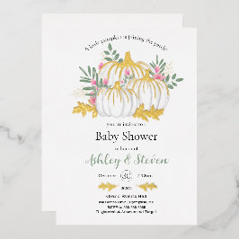 Roze witte pompoen Baby shower goud Folie Uitnodiging