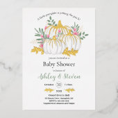 Roze witte pompoen Baby shower goud Folie Uitnodiging (Voorkant)