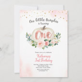 Roze witte pompoen Eerste Birthday Uitnodiging (Voorkant)