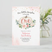 Roze witte pompoen Eerste Birthday Uitnodiging (Staand voorkant)
